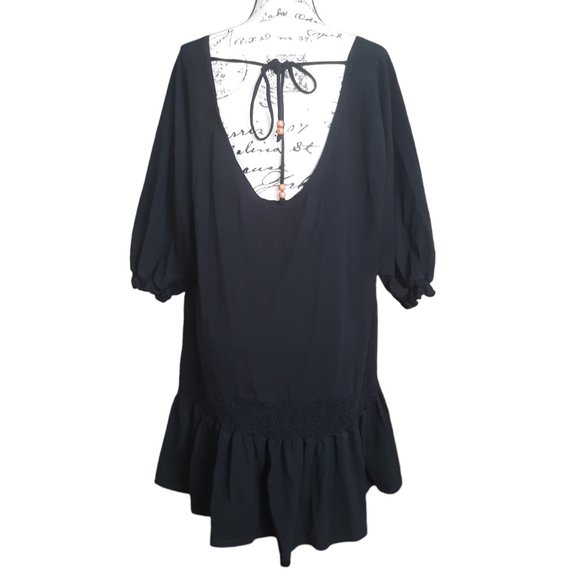 Free People Black Peplum Hem Boho Beaded Pockets Oversized - Picture 3 of 9